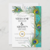 Invitation Art Déco Peacock Feather Moderne Gold Turquoise Ma (Devant)