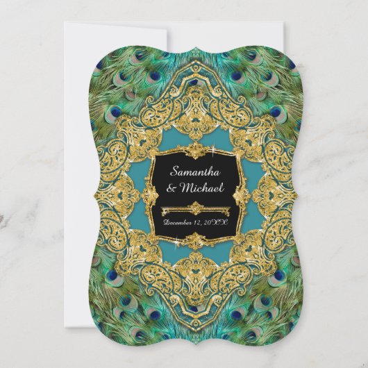 Invitation Art Déco Peacock Gold Parties scintillant Old Holl (Dos)