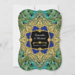 Invitation Art Déco Peacock Gold Parties scintillant Old Holl<br><div class="desc">Version Bleue Profond Royal Sapphire Cobalt. Il s'agit d'un mélange d'oeuvres d'art vintages et d'une photographie originale de plumes de paon dessinée graphiquement par Audrey Jeanne Roberts et conçue pour une collection mariage moderne et contemporaine. Il y a un ensemble complet de produits et peut être créé dans plusieurs coloris....</div>