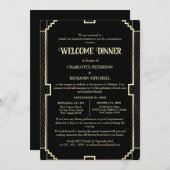 Invitation Art Déco Répétition Noire Bienvenue Dîner Invitati (Devant / Derrière)