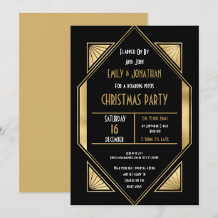 Invitation Art Déco Roaring 1920 Gold Black Christmas Party