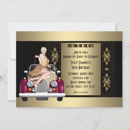 Invitation Art déco Roaring 20's Birthday Party (Devant)