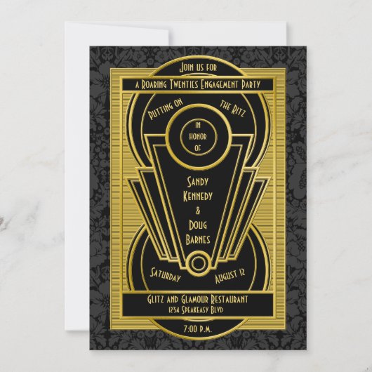 Invitation Art Déco Roaring 20s Twenties Engagement Party (Devant)