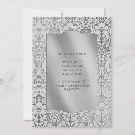 Invitation Art déco Roaring des années 2000 Silver Engagement (Dos)