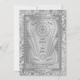 Invitation Art déco Roaring des années 2000 Silver Engagement