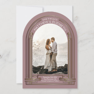 Invitation Art Déco Rose Poussiéreux Bronze Archiver la Date