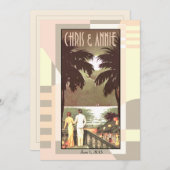 Invitation Art déco rose vif Mariage plage Vintage (Devant / Derrière)