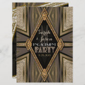 Invitation Art Déco Rustique Fiançailles Or Romantique (Devant / Derrière)