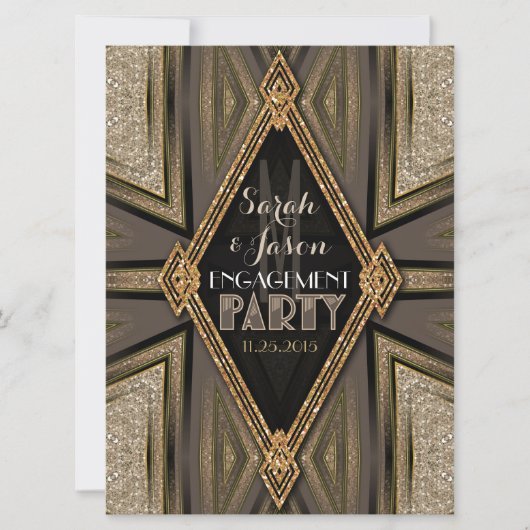 Invitation Art Déco Rustique Or Romance Fiançailles (Devant)