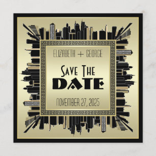 Invitation Art Déco Sauvez la date Champagne Gold Gatsby Glam