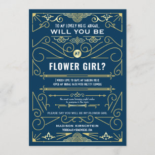 Invitation Art Déco Seras-Tu Ma Demoiselle D'Honneur Or Bleu