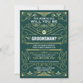 Invitation Art Déco Serez-Vous Mon Groomsman Gold Green (Devant)