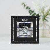 Invitation Art Déco Silver Black Diamond Swan (Debout devant)