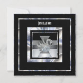 Invitation Art Déco Silver Black Diamond Swan (Devant)