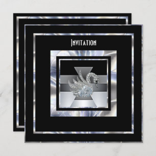 Invitation Art Déco Silver Black Diamond Swan