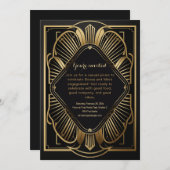 Invitation Art déco soirée noir & or (Devant / Derrière)