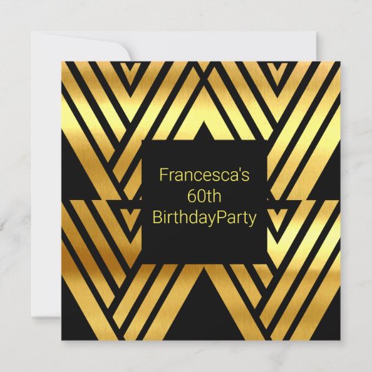 Invitation ART DECO Soixante-dixième anniversaire Soirée d'or (Dos)