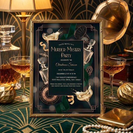 Invitation Art Deco Speakeasy Murder Mystery Christmas Party