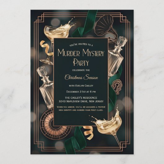 Invitation Art Deco Speakeasy Murder Mystery Christmas Party (Devant)