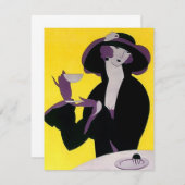 Invitation Art Déco Stylish Lady High Tea ~ Blank Back Invita (Devant / Derrière)