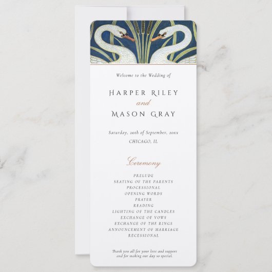 Invitation Art Déco Swan Mariage Cérémonie (Devant)
