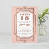Invitation Art Déco Sweet 16 Rose Gold et Blush Pink Gatsby (Debout devant)