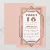 Invitation Art Déco Sweet 16 Rose Gold et Blush Pink Gatsby (Devant / Derrière)