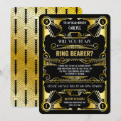 Invitation Art Déco Veux-tu être mon porte-anneau Or & Noir (Devant / Derrière)