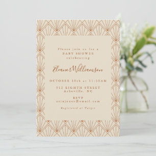 Invitation Art Déco vintage Baby shower orange brûlé
