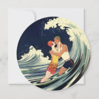Art déco vintage, baiser des amoureux à la plage M