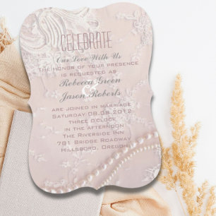 Invitation Art déco vintage dentelle de perle rose mariage