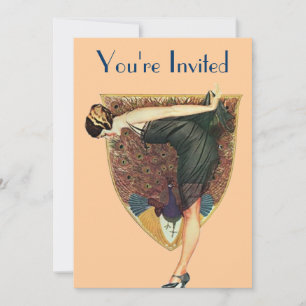 Invitation Art Déco vintage Flapper au paon