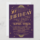 Invitation Art déco violet et or 50e anniversaire (Devant)