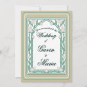 Invitation Art Déco William Morris Floral Mariage vert (Devant)