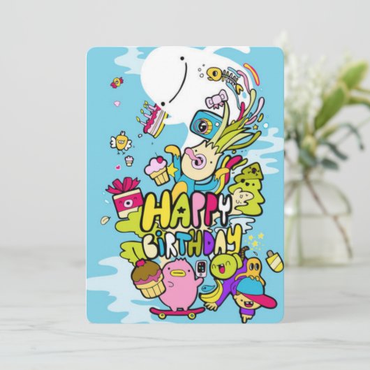 Invitation Art doodé d'anniversaire (Debout devant)