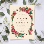 Invitation Art du tatouage Rose de la vieille école<br><div class="desc">Le tatouage de la vieille école avec des roses rouges et des feuilles botaniques. Un classique punk recherche le couple cool tatoué.</div>