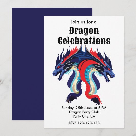 Invitation Art fantastique de dragon Célébrations fantaisiste (Devant / Derrière)