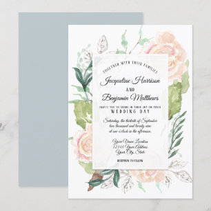 Invitation Art floral à l'aquarelle élégant "Pale Mist" Rose