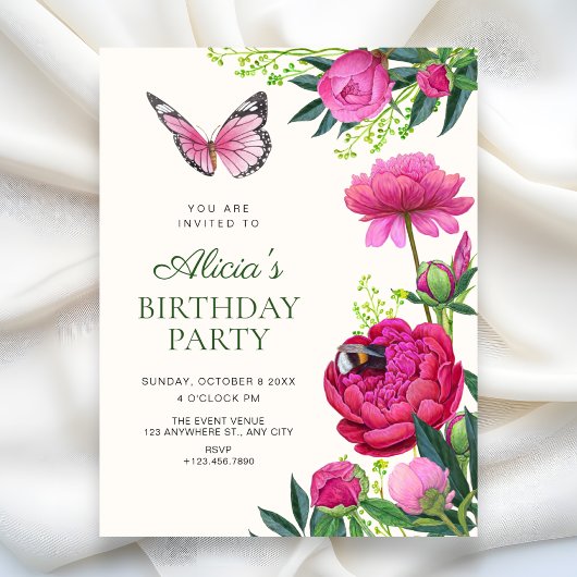 Invitation art floral anniversaire de naissance