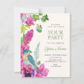 Invitation art floral d'oiseaux (Devant)