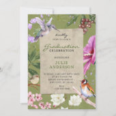 Invitation Art floral oiseau rustique vert diplôme (Devant)