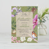 Invitation Art floral oiseau rustique vert diplôme (Debout devant)