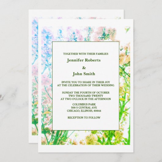 Invitation Art Floral Sage Vert Blanc Élégant Mariage (Devant / Derrière)
