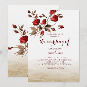 Invitation Art floral vintage de rose rouge élégant