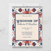 Invitation Art folklorique floral rouge, blanc et bleu (Devant)