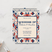 Art folklorique floral rouge, blanc et bleu