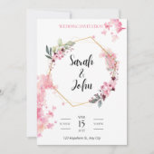 Invitation Art géométrique hexagonal doré à fleurs roses (Devant)