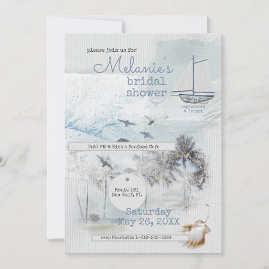 Invitation Art Journal Coastal Collage Bridal Shower (Devant)