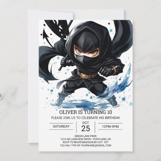 Invitation Art Martial moderne de Ninja Anniversaire (Devant)