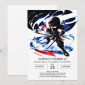 Invitation Art Martial moderne de Ninja Anniversaire (Devant / Derrière)